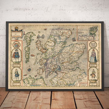 Old Map of Scotland in 1611 by John Speed - Orkney, Shetland, Highlands, Skye, Loch Ness