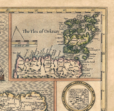 Old Map of Scotland in 1611 by John Speed - Orkney, Shetland, Highlands, Skye, Loch Ness