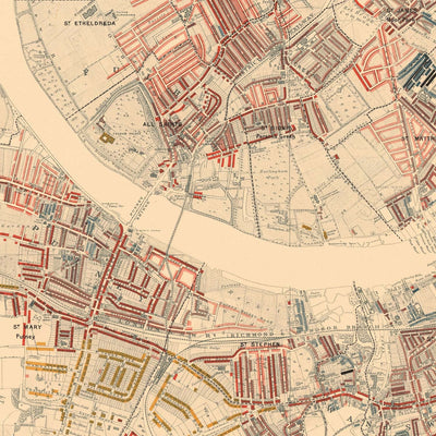 Map of London Poverty 1898-9, South Western District, by Charles Booth - Battersea, Clapham, Putney, Wandsworth - SW6, SW15, SW18, SW10, SW11, SW8, SW4