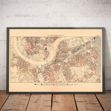 Carte de la pauvreté de Londres 1898-9, district sud-ouest, par Charles Booth - Battersea, Clapham, Putney, Wandsworth - SW6, SW15, SW18, SW10, SW11, SW8, SW4