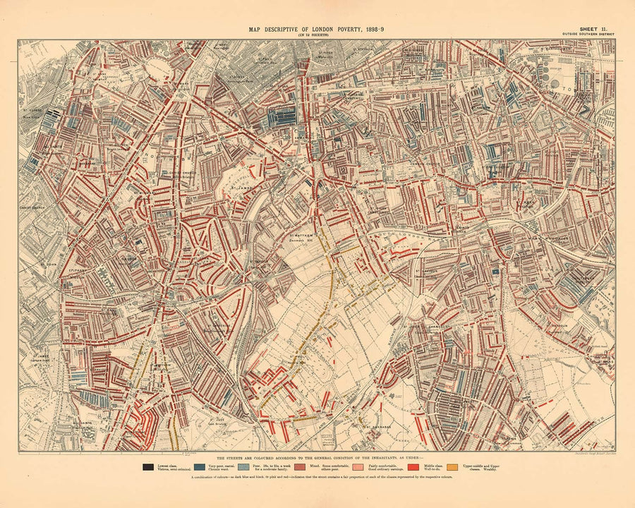 Personalised Poverty Map of London by Charles Booth, 1898-9