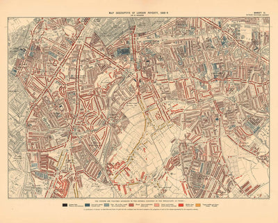 Map of London Poverty 1898-9, Outside Southern District, by Charles Booth - Oval, Brixton, Herne Hill, Lambeth - SW8, SW9, SW2, SE5, SE24, SE22, SE15