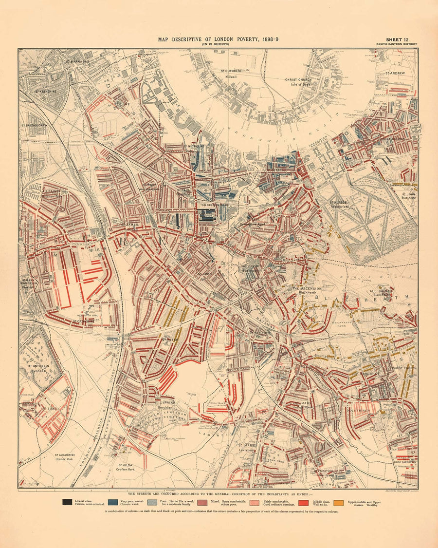 Personalised Poverty Map of London by Charles Booth, 1898-9