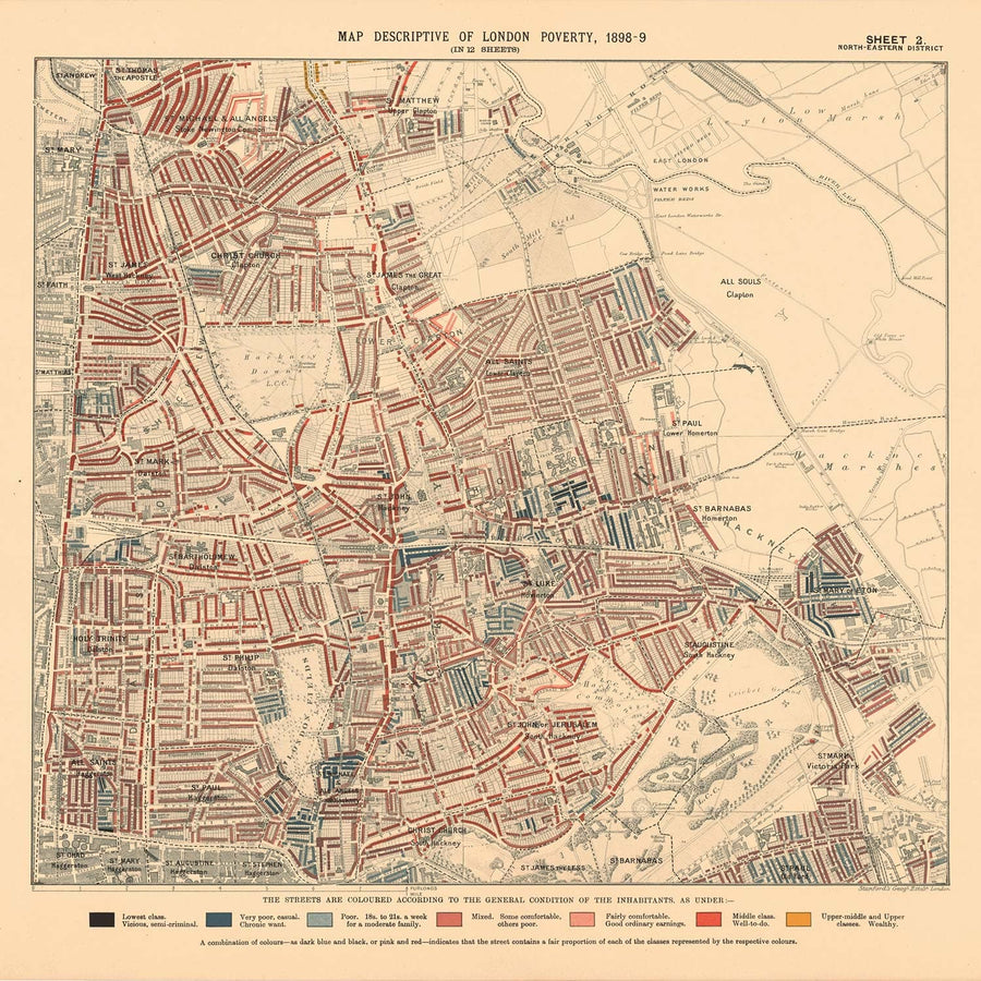 Personalised Poverty Map of London by Charles Booth, 1898-9