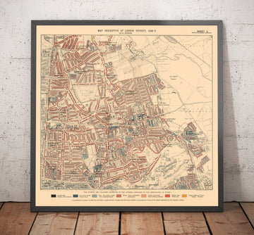 Carte de la pauvreté de Londres 1898-9, district nord-est, par Charles Booth - Hackney, London Fields, Clapton, Marshes - E5, E8, E9, E3, N16