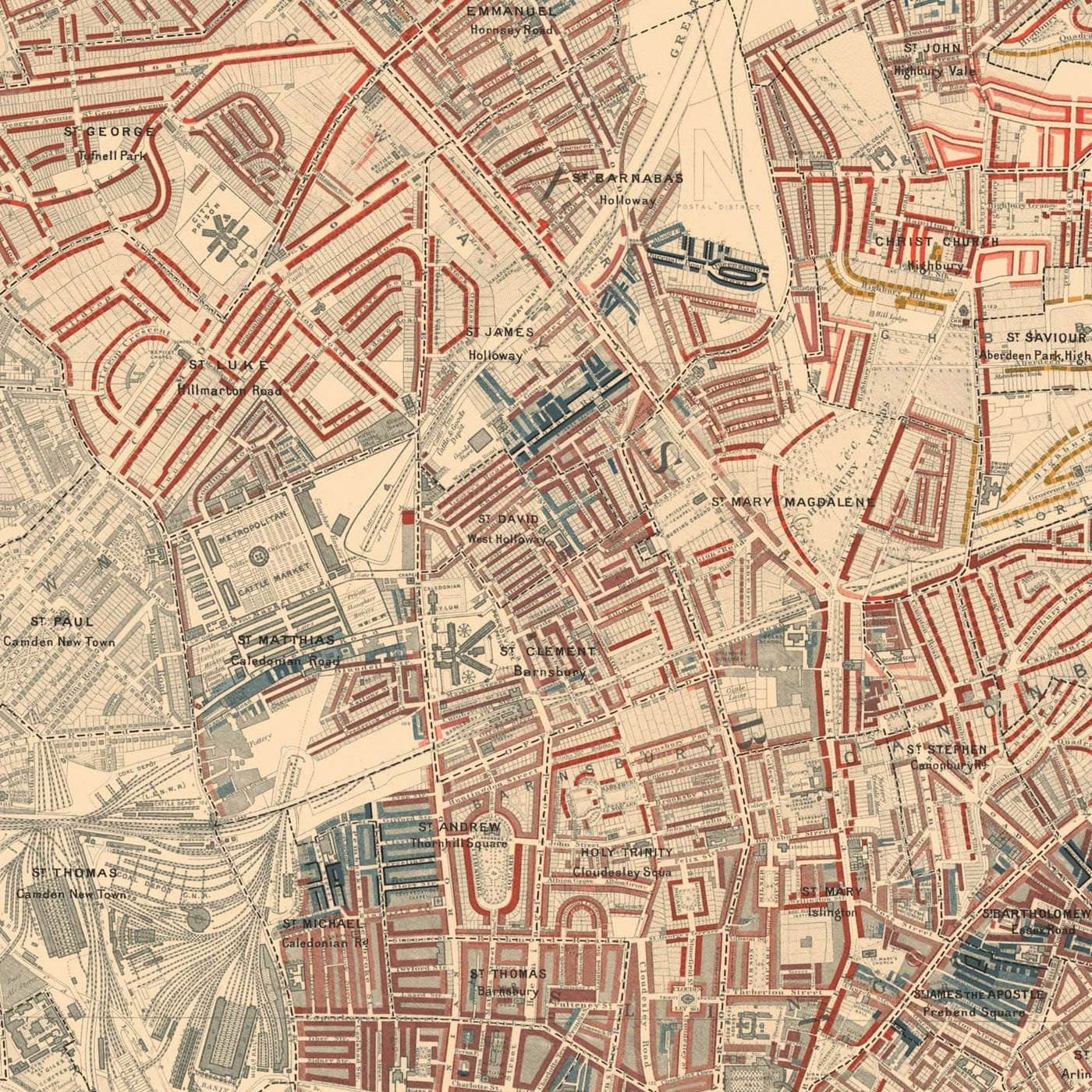 N1c Postcode Map Map of London Poverty 1898-9, Northern District, by Charles Booth - Ca ...