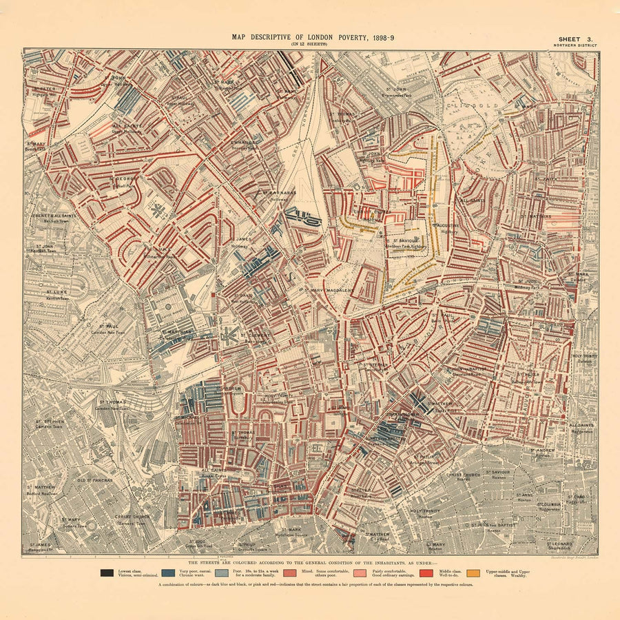 Personalised Poverty Map of London by Charles Booth, 1898-9