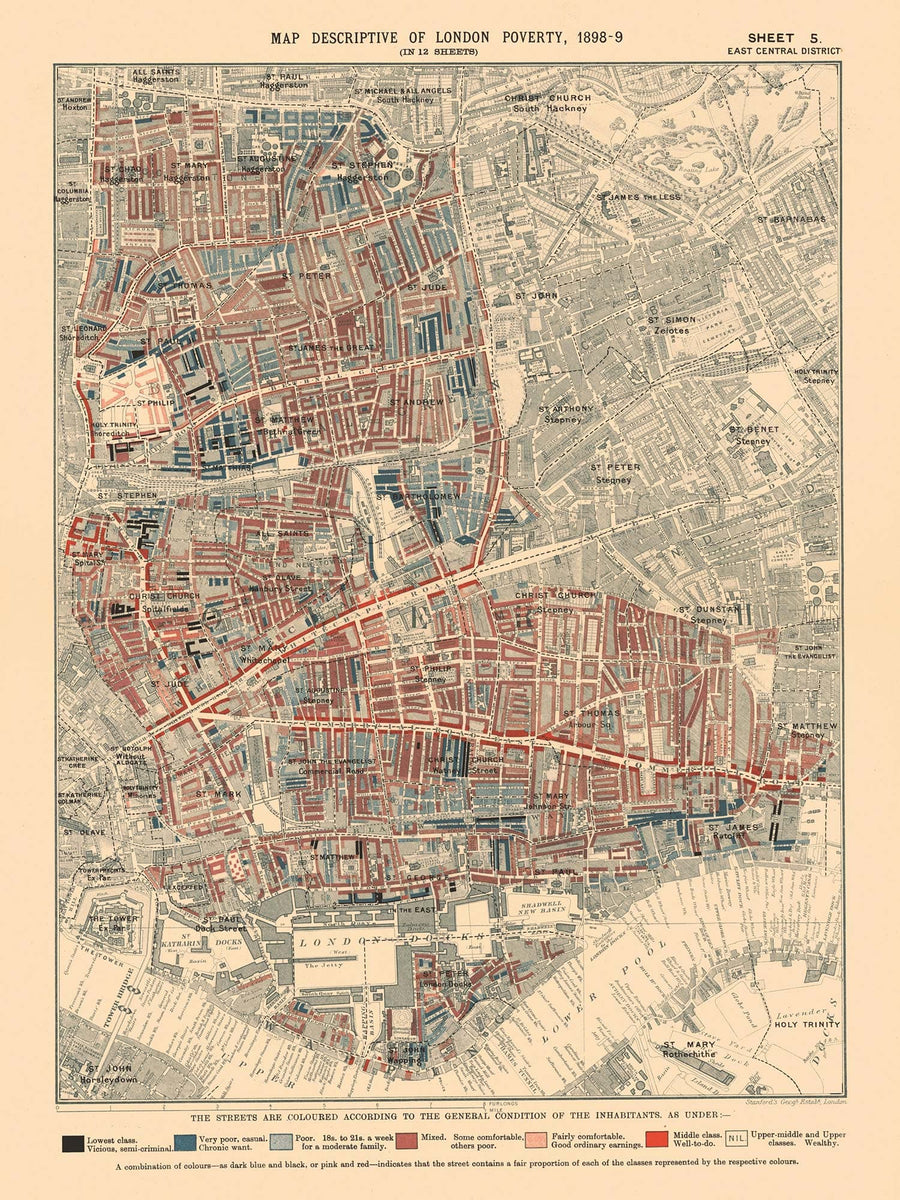 Personalised Poverty Map of London by Charles Booth, 1898-9