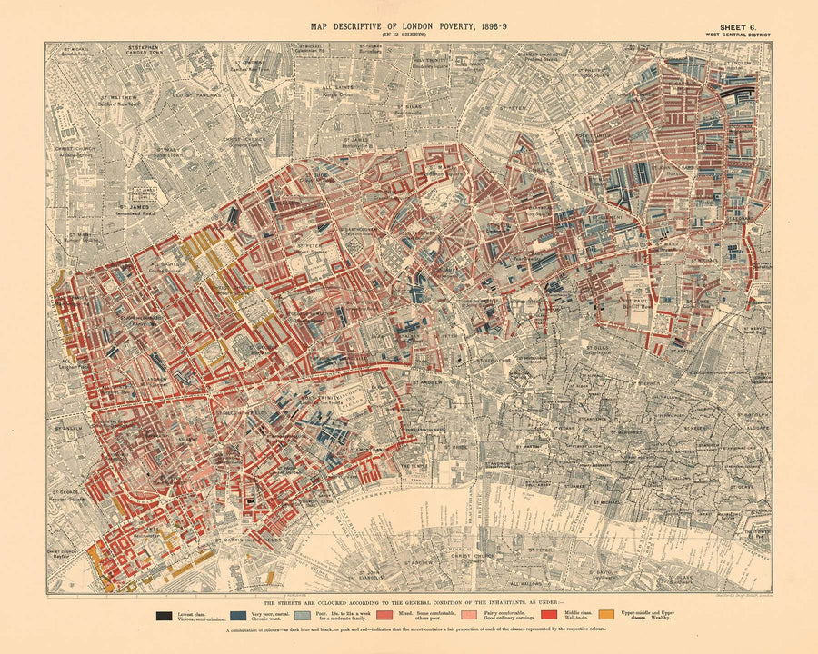 Personalised Poverty Map of London by Charles Booth, 1898-9