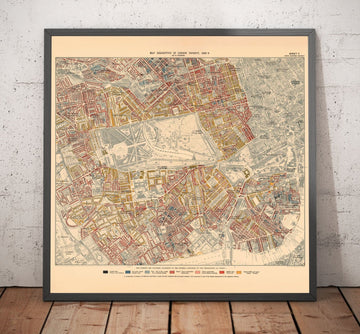 Carte de la pauvreté de Londres 1898-9, Inner Western District, par Charles Booth - Westminster, Hyde Park, Kensington, Mayfair - W1, W2, W11, W8, SW7, SW3, SW1