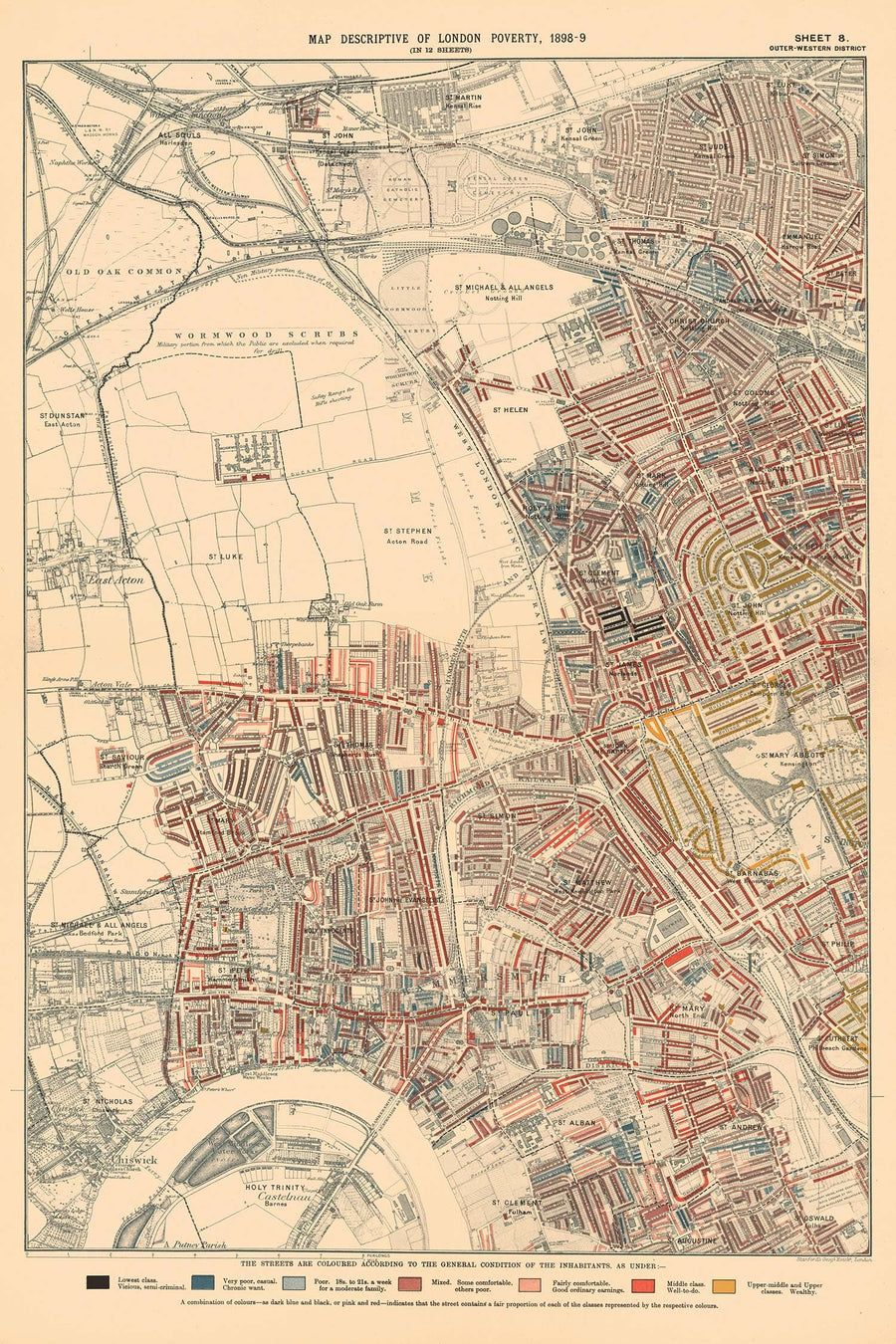 Personalised Poverty Map of London by Charles Booth, 1898-9