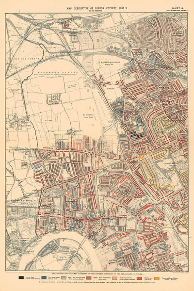 Map of London Poverty 1898-9, Outer Western District, by Charles Booth - Notting Hill, Shepherds Bush, Hammersmith, Chelsea - W6, W12, W14, W11, W10, NW10