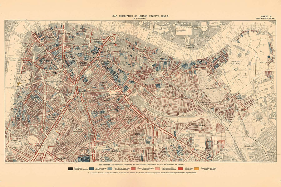 Personalised Poverty Map of London by Charles Booth, 1898-9