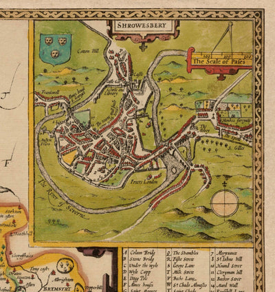 Old Map of Shropshire in 1611 by John Speed - Shrewsbury, Telford, Bridgnorth, Oswestry, Newport, Ludlow