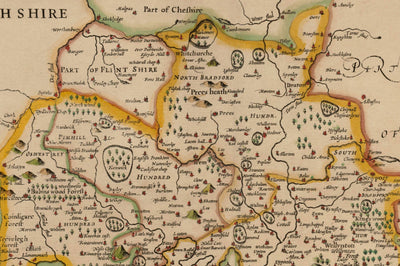 Old Map of Shropshire in 1611 by John Speed - Shrewsbury, Telford, Bridgnorth, Oswestry, Newport, Ludlow