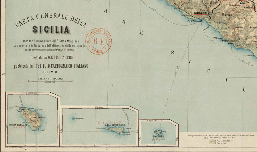 Mappa antica della Sicilia nel 1891 di Wilhelm Fritzsche - Palermo, Catania, Messina, Marsala, Sciacca 