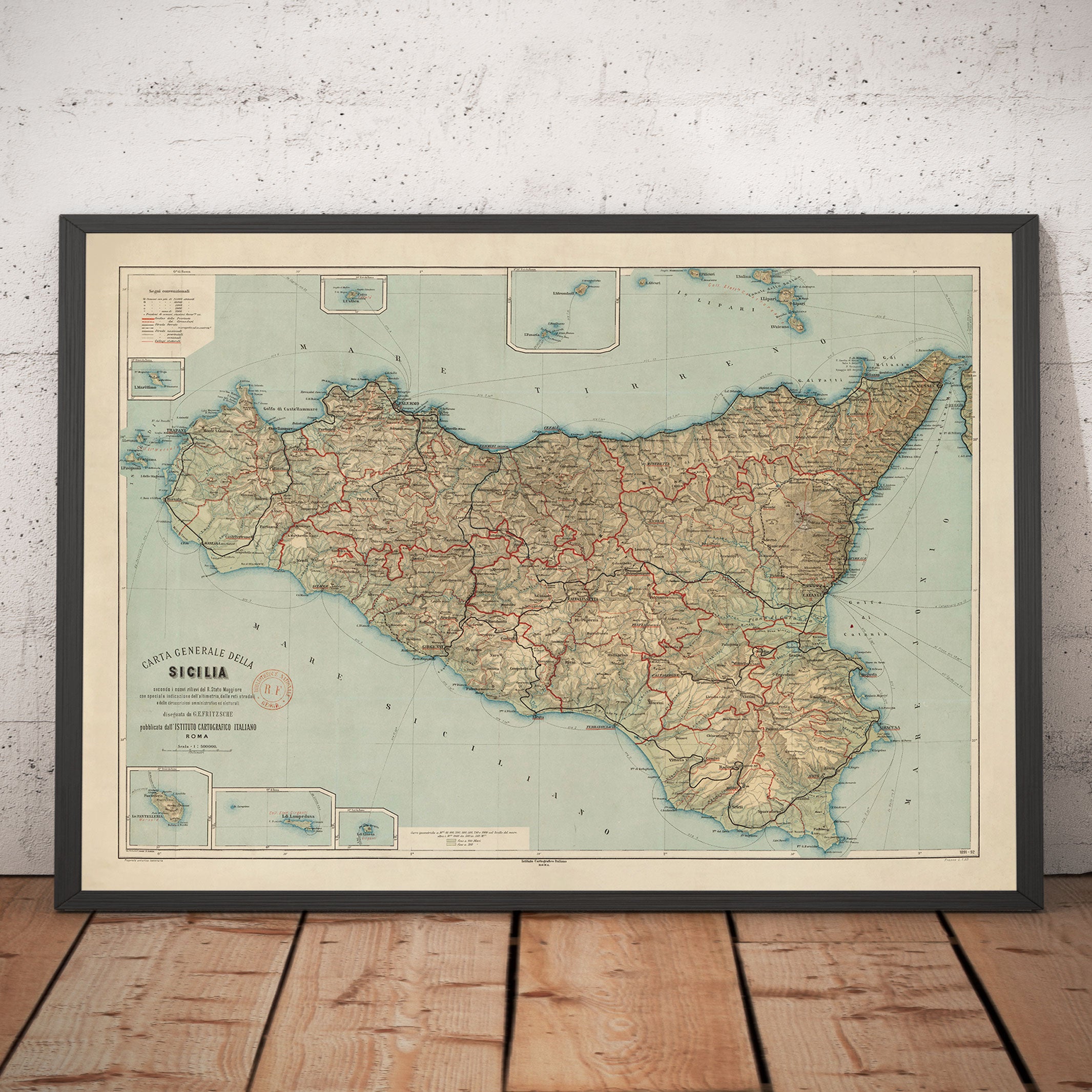 Antiguo mapa de Sicilia en 1891 por Wilhelm Fritzsche - Palermo ...