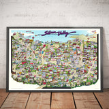 Rare Old Map of Silicon Valley, 1985 - Pictorial Chart of Mountainview, Sunnyvale, Cupertino, San Jose, Fremont