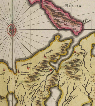 Alte Karte der Isle of Skye im Jahr 1665 von Joan Blaeu - Portree, Raasay, Soay, Scalpay, Dunvegan
