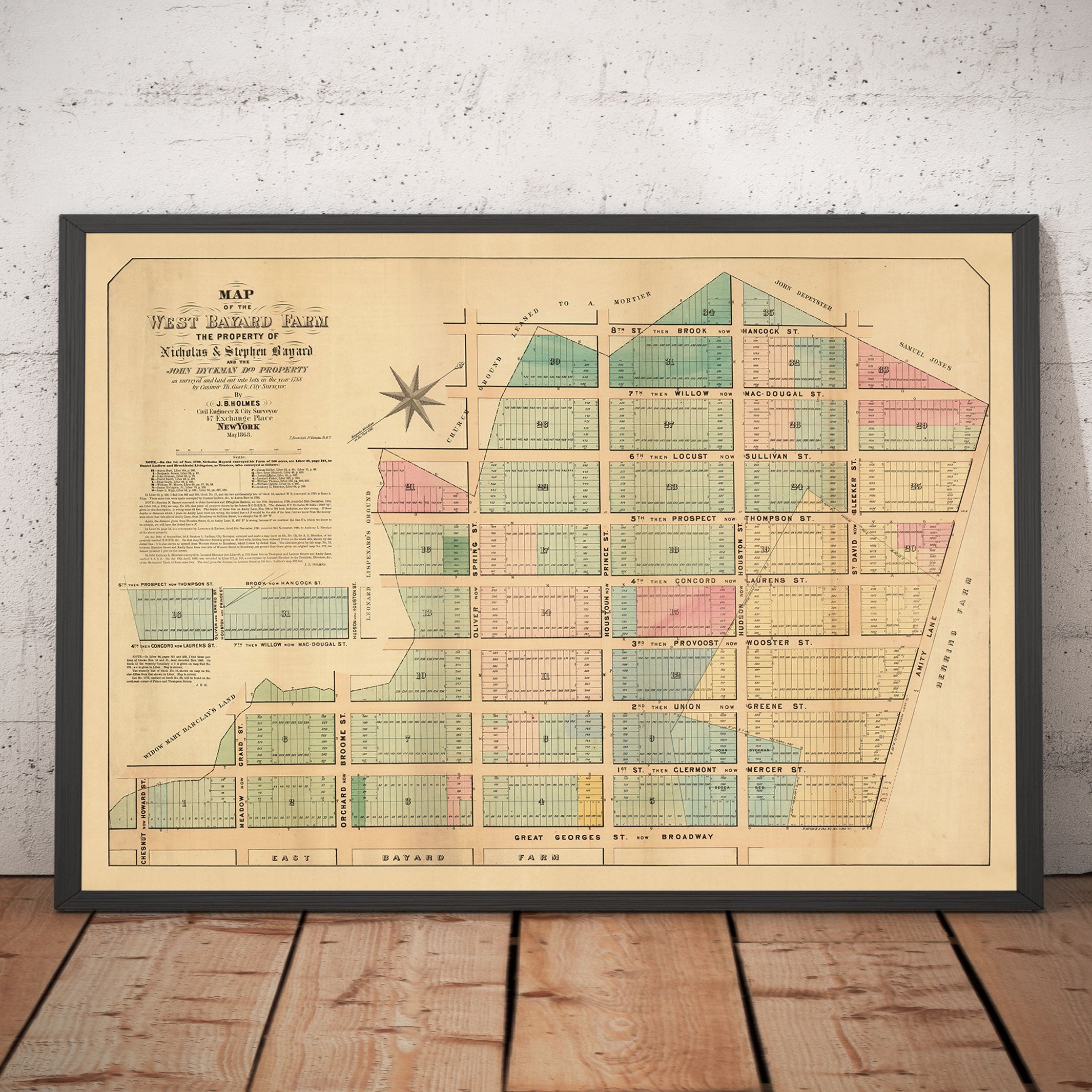 Old Map of SoHo, NYC, 1868 by John Bute Holmes - Manhattan Farmland Su ...