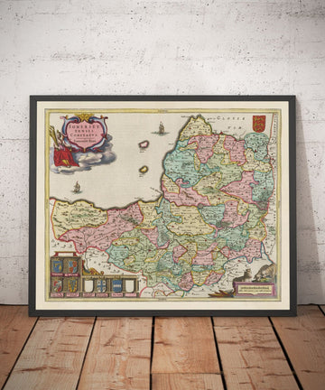 Old Map of Somerset in 1665 by Joan Blaeu - Bath, Bristol, Portishead, Weston-super-Mare, Taunton, Yeovil