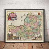 Alte Karte von Somerset im Jahr 1665 von Joan Blaeu - Bath, Bristol, Portishead, Weston-super-Mare, Taunton, Yeovil 