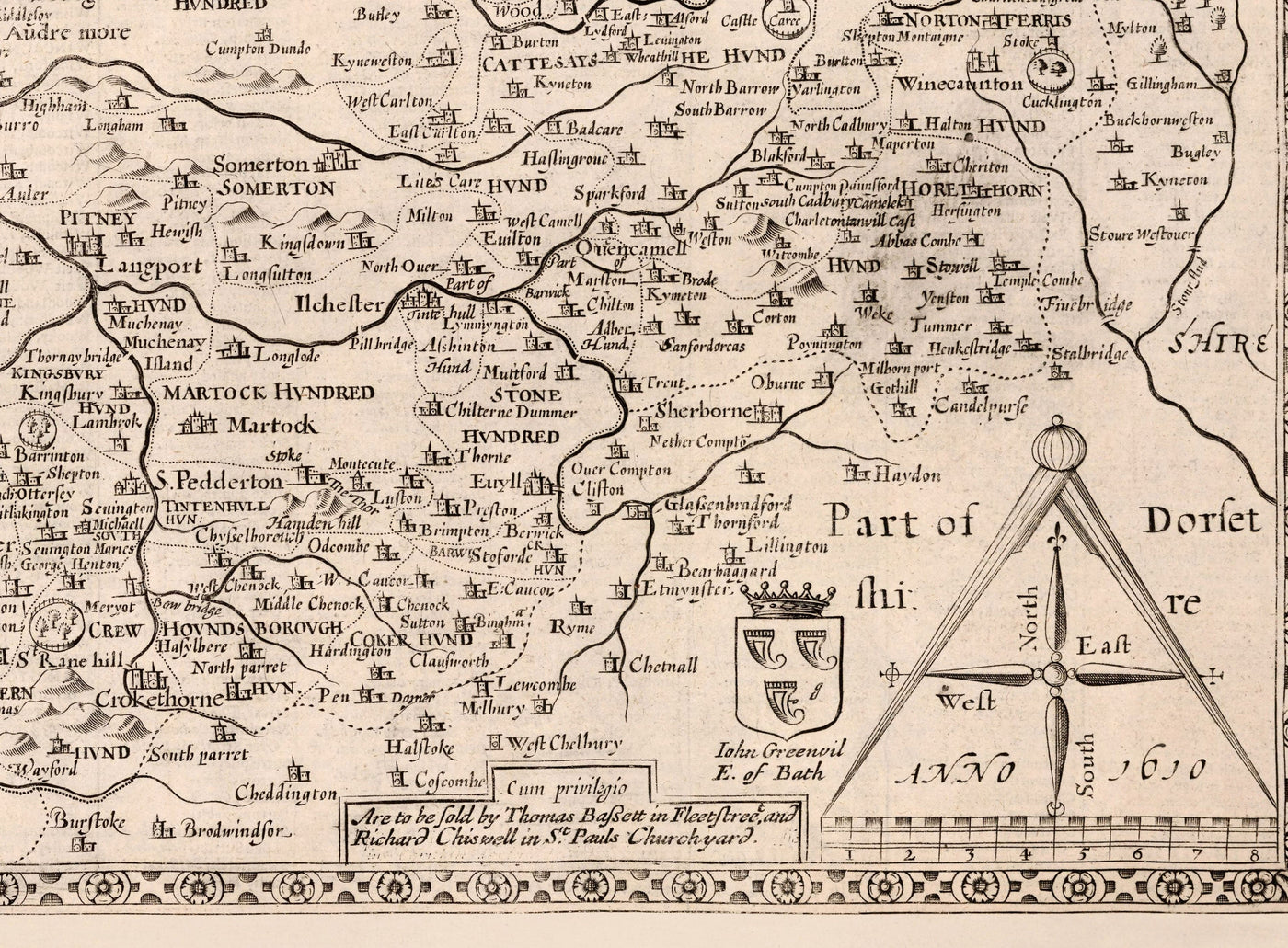 Old Map of Somerset in 1611 by John Speed - Bath, Portishead, Weston-Super-Mare, Taunton, Yeovil