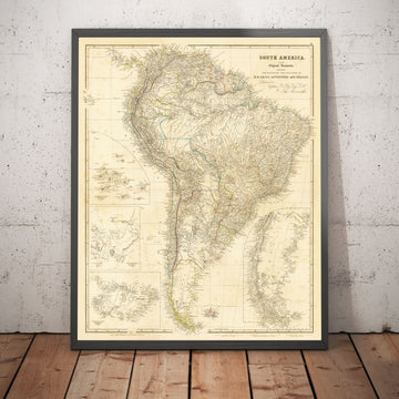 Mappa antica del Sud America, 1839 di Arrowsmith - Brasile, Galapagos, Isole, Guyana coloniale, Ande, Amazzonia, Ecuador 