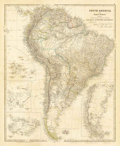Old Map of South America, 1839 by Arrowsmith - Brazil, Galapagos, Islands, Colonial Guyana, Andes, Amazon, Ecuador