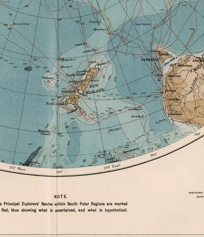 Old Antarctica Research Map, 1894 - Geography Atlas And Explorer Map of the South Pole