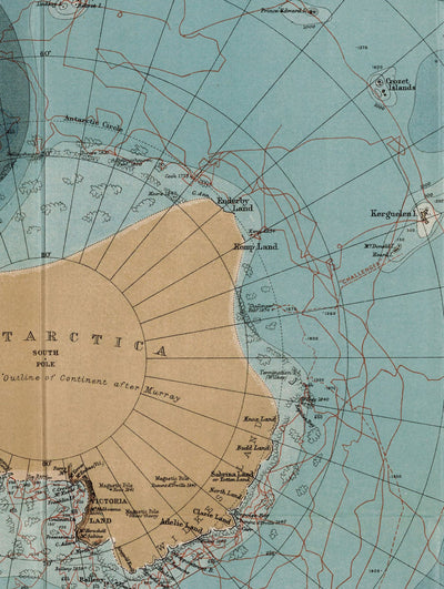 Old Antarctica Research Map, 1894 - Geography Atlas And Explorer Map of the South Pole