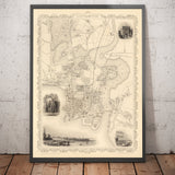 Mappa antica di Southampton nel 1851 di Tallis & Rapkin - Centro città, Fiume Itchen, Cappella, Docks, Ocean Village 