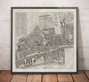 Alte Karte von St. Mary Savoy, 1720 von Strype und Stow - London, Holborn, Strand, Fleet Street, River Thames 