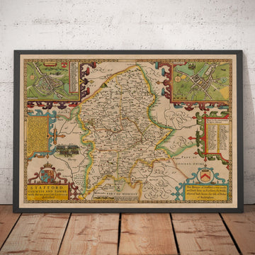 Old Map of Staffordshire, 1611 by John Speed - Stafford, Wolverhampton, Stoke-on-Trent, Lichfield, Birmingham, Dudley, Walsall