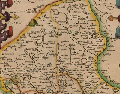 Old Map of Staffordshire, 1611 by John Speed - Stafford, Wolverhampton, Stoke-on-Trent, Lichfield, Birmingham, Dudley, Walsall