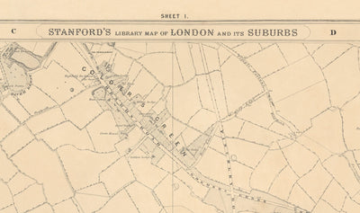 Old Map of North London 1862 by Edward Stanford - Hampstead, Cricklewood, Golders Green, Brent - NW2, NW3, NW11, NW4