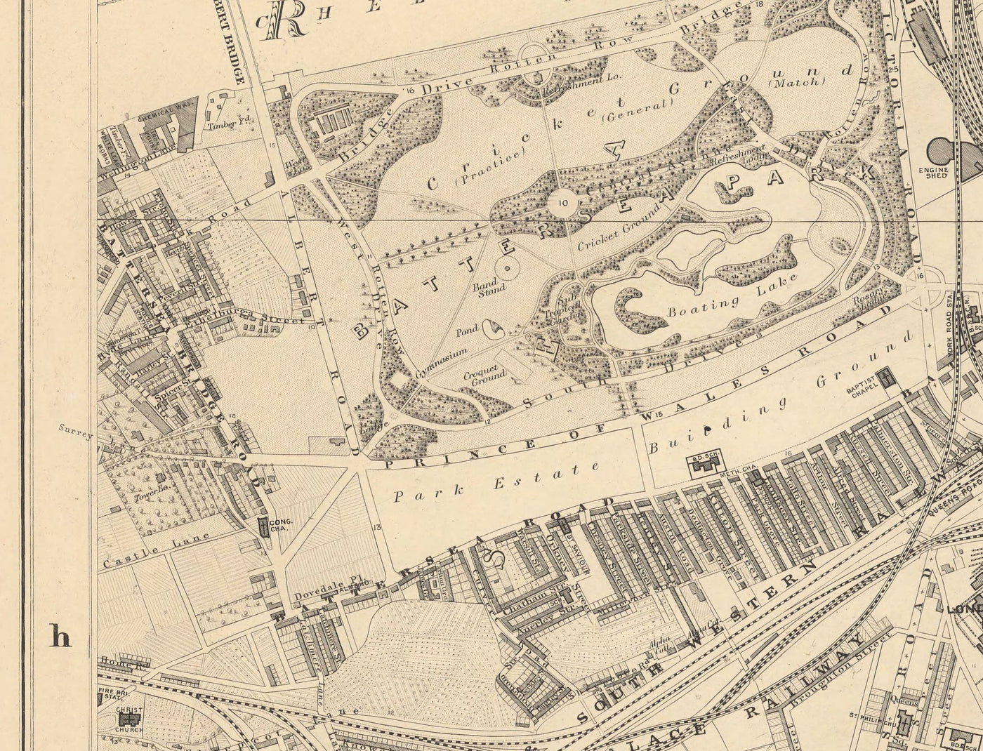 Old Map of South London in 1862 by Edward Stanford - Battersea, Chelsea, Oval, Stockwell, Wandsworth - SW3, SW1, SE11, SW8, SW11, SW9, SW4