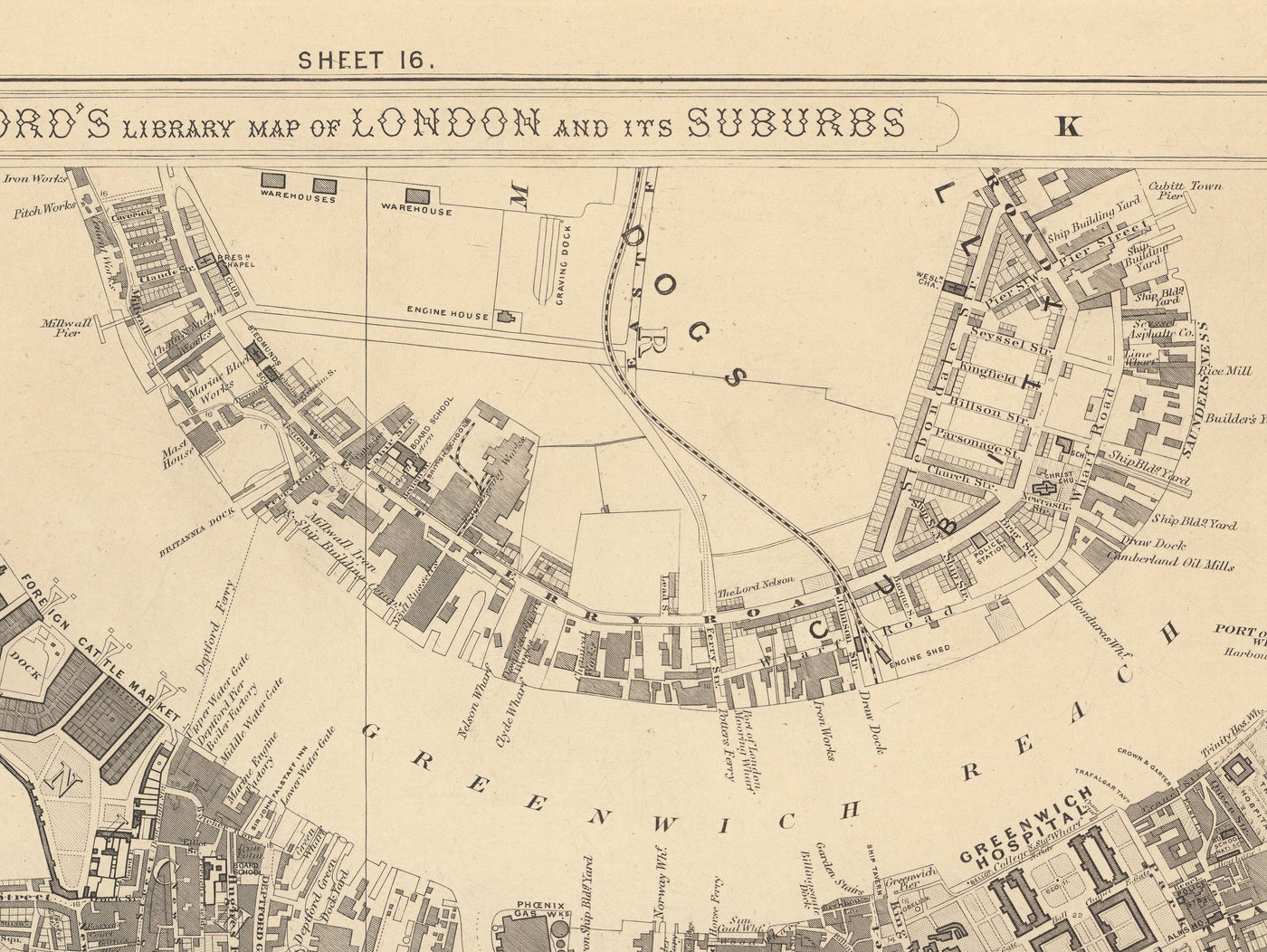 Old Map of South London in 1862 by Edward Stanford - Greenwich, Deptford, New Cross, Blackheath - SE8, SE14, SE10, SE4, SE13