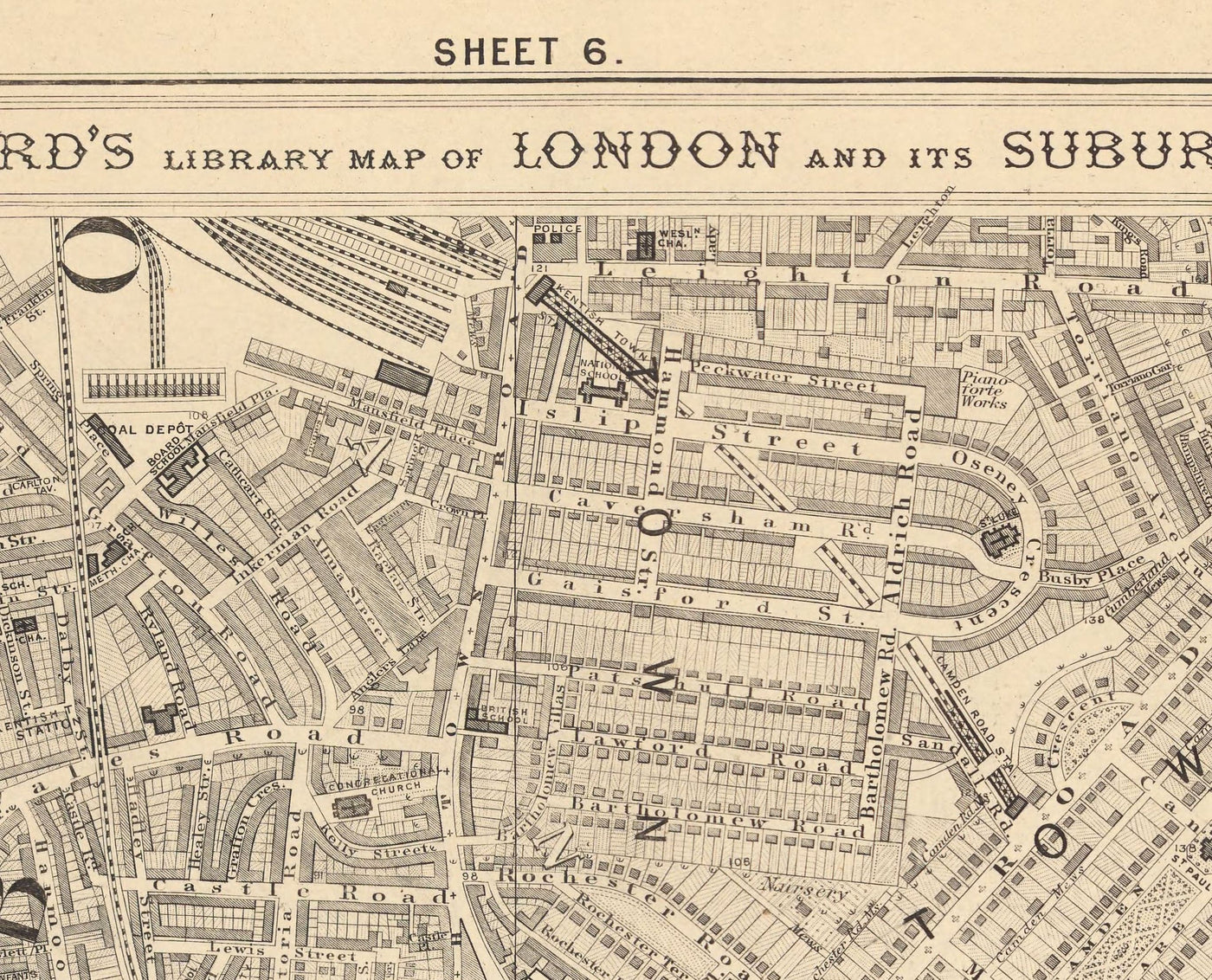 Old Map of North London in 1862 by Edward Stanford - Camden, Regents Park, Kentish Town, Kings Cross - NW1, N1C, N7, NW5, NW3, NW8