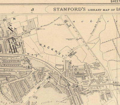 Old Map of East London in 1862 by Edward Stanford - Victoria Park, Hackney, Bow, Stratford, Tower Hamlets - E9, E20, E3, E15