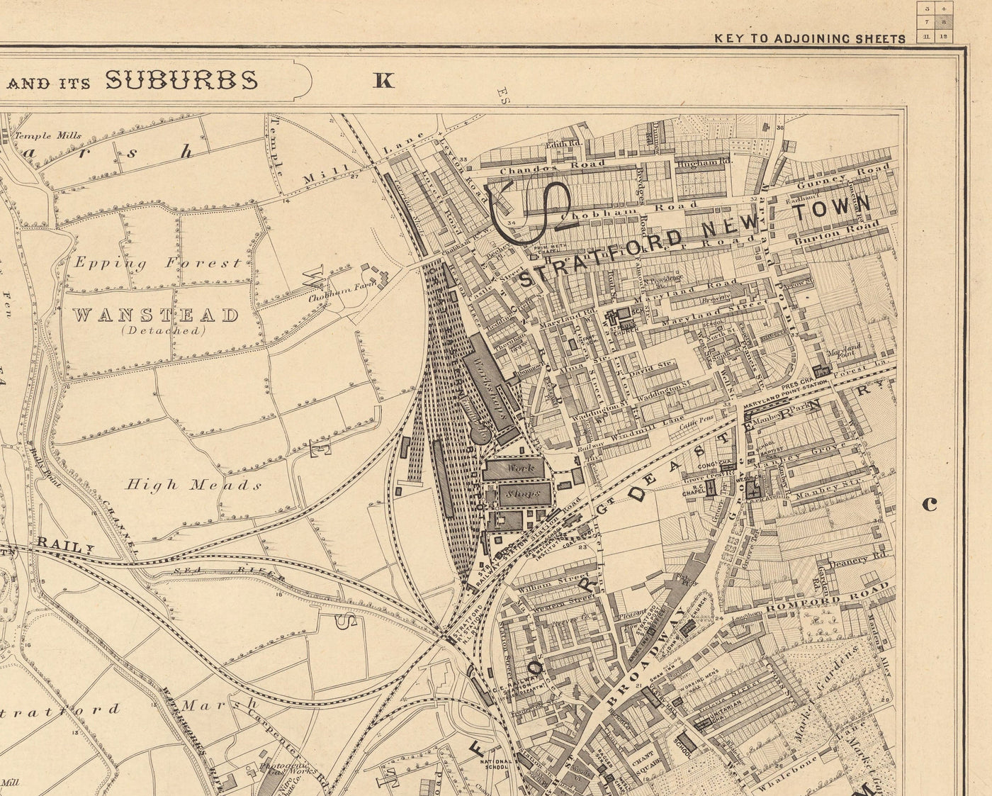 Old Map of East London in 1862 by Edward Stanford - Victoria Park, Hackney, Bow, Stratford, Tower Hamlets - E9, E20, E3, E15