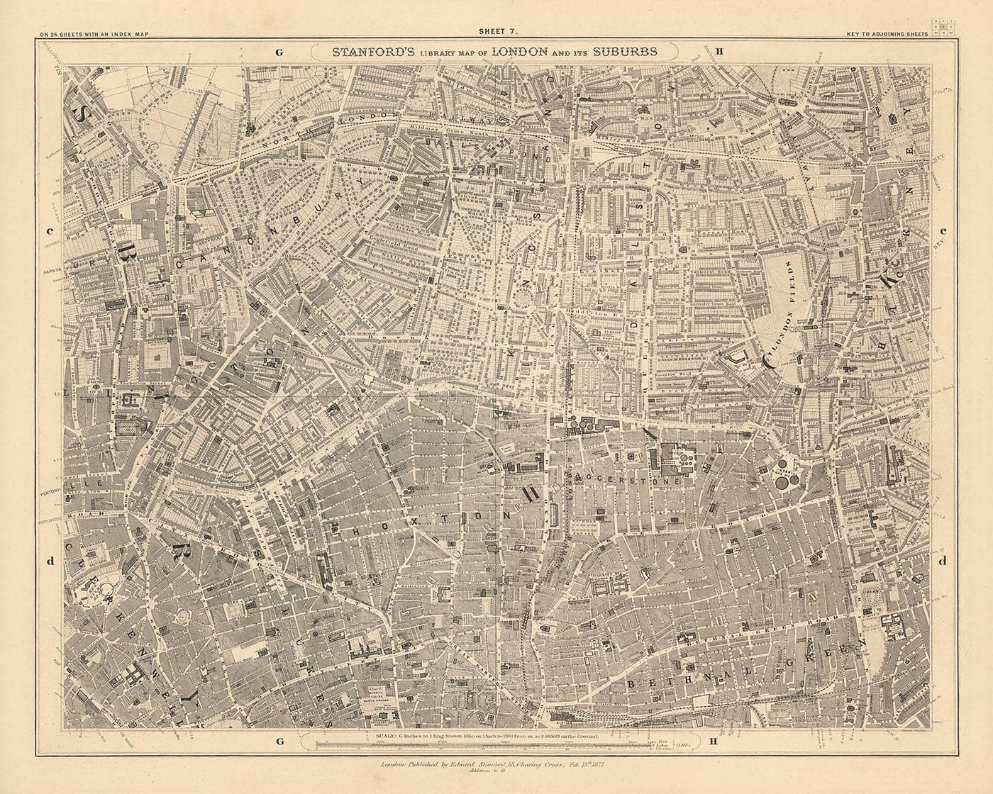 Old Map of London in 1862 by Edward Stanford - Hoxton, Haggerston, Dalston, Hackney, Bethnal Green, Shoreditch - N1, N5, E8, E2, EC1