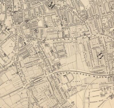 Old Map of South London by Edward Stanford, 1862 - Camberwell, Peckham, Walworth, Nunhead, Old Kent Road - SE5, SE17, SE15, SE1, SE16