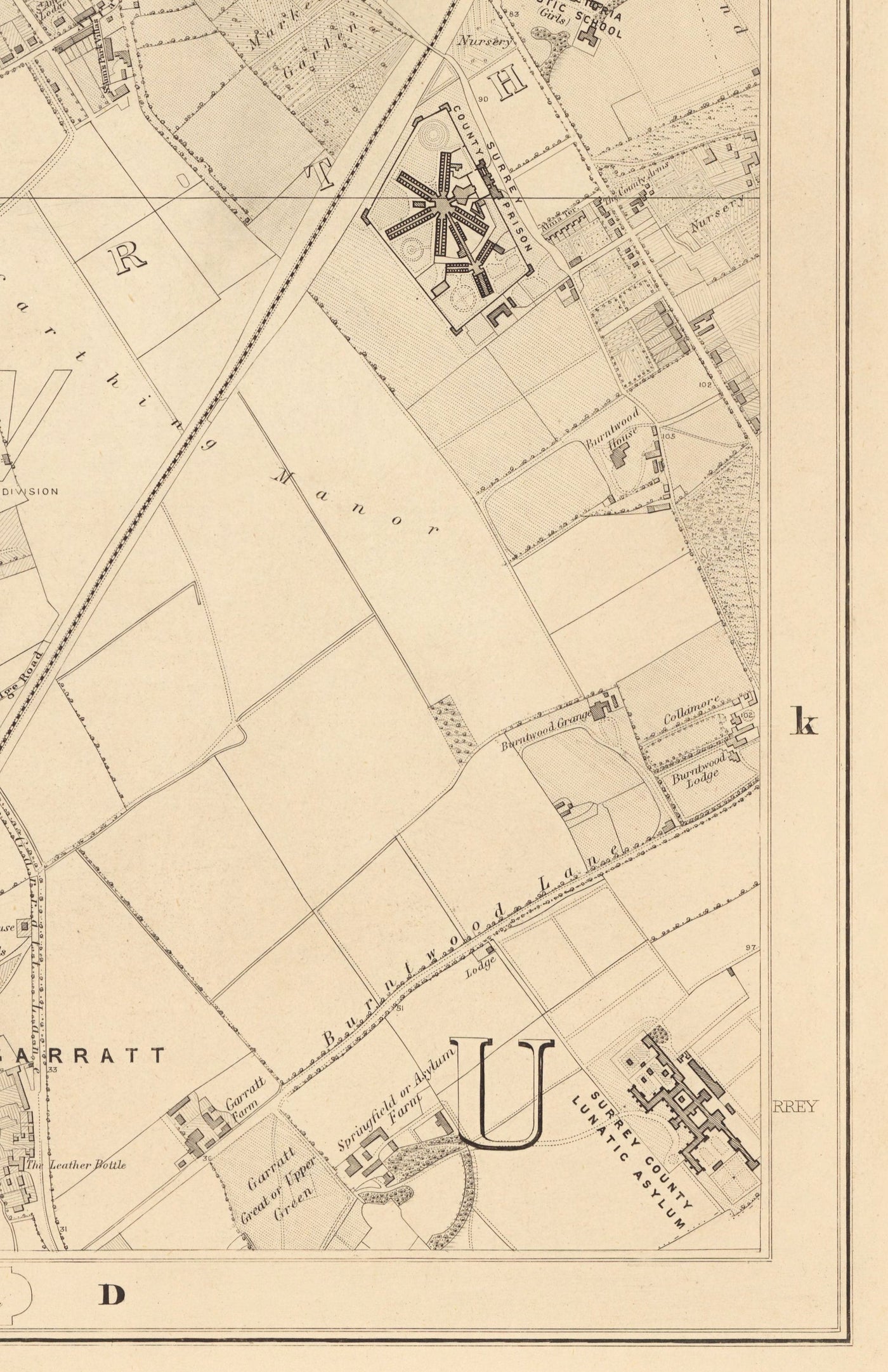 Old Map of South London by Edward Stanford, 1862 - Wandsworth, Wimbledon, Putney, Earlsfield, River Wandle - SW15, SW18, SW19