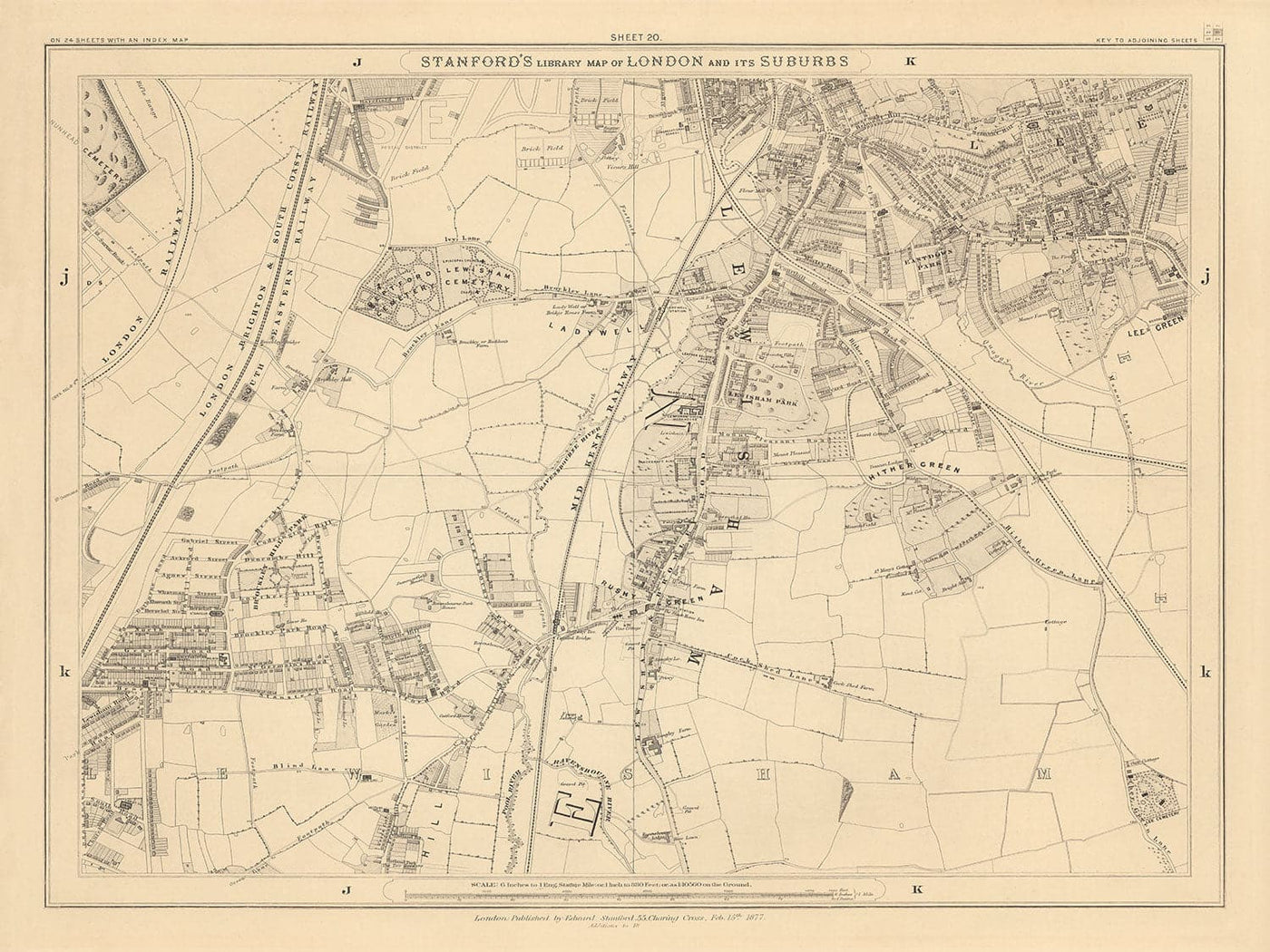 Old Map of South East London by Edward Stanford, 1862 - Lewisham, Ladywell, Brockley, Catford - SE4, SE13, SE23, SE6