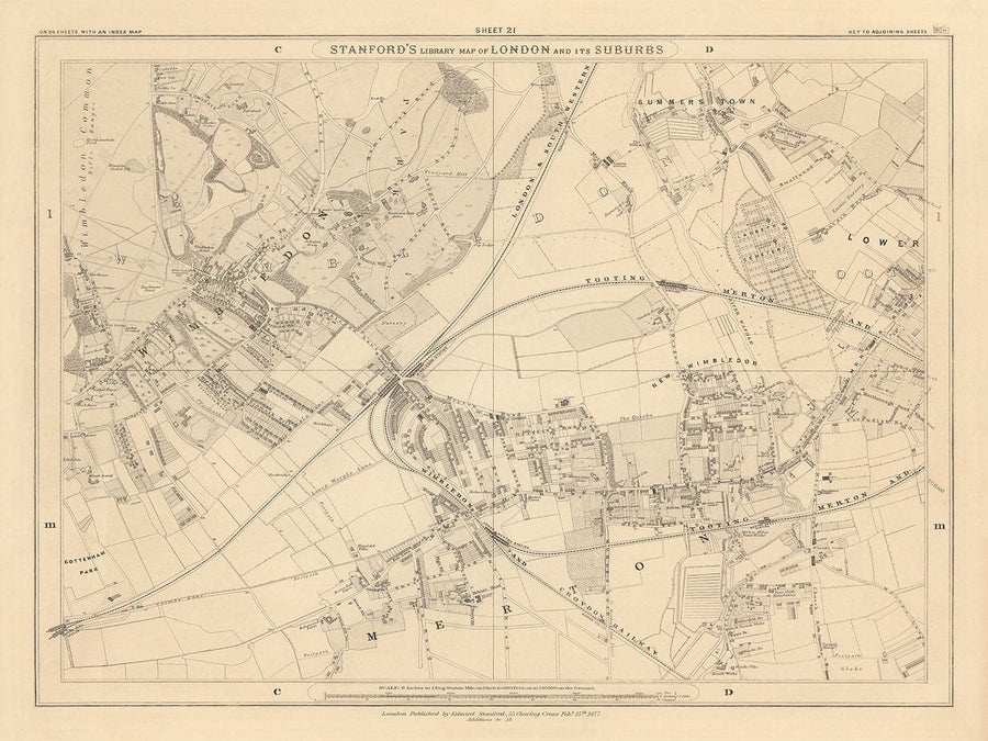 Mappa Antica del Sud Ovest di Londra, 1862 di Edward Stanford - Wimbledon, Merton, Summerstown - SW19, SW17, SW20 