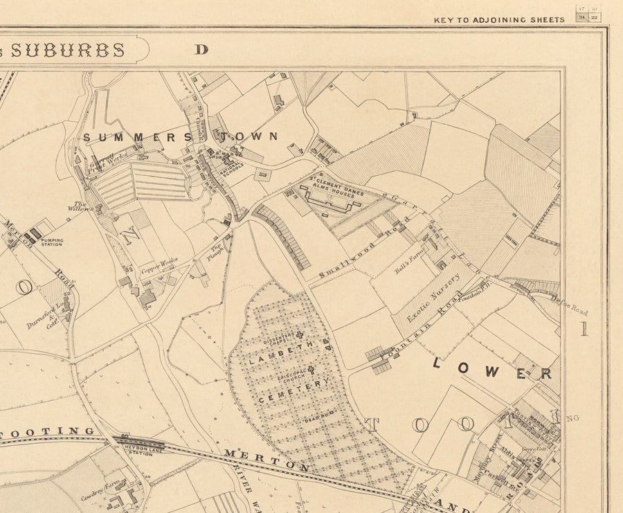 Mappa Antica del Sud Ovest di Londra, 1862 di Edward Stanford - Wimbledon, Merton, Summerstown - SW19, SW17, SW20 
