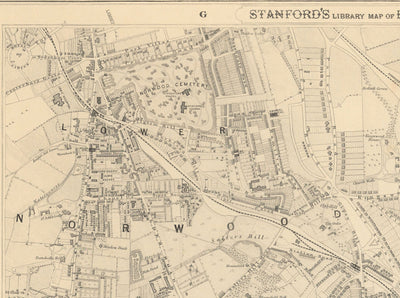 Old Map of South East London, 1862 by Edward Stanford - Norwood, Crystal Palace, Penge, Sydenham - SE27, SE19, SE20, SE26