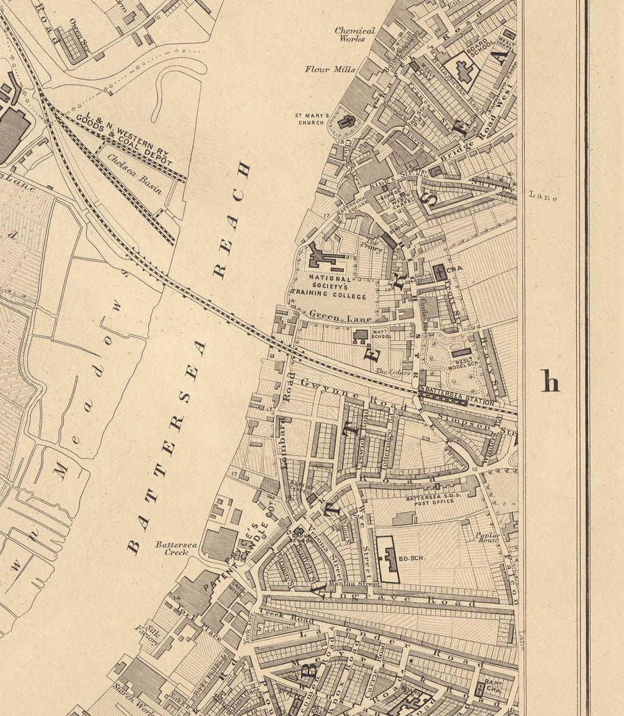 Ancienne carte de West London en 1862 par Edward Stanford - Fulham, Brompton, Battersea, Hammersmith - SW6, SW10, SW15, SW18, SW10, SW11, SW5, W6, W14