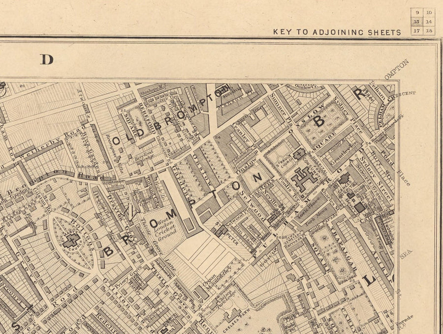 Ancienne carte de West London en 1862 par Edward Stanford - Fulham, Brompton, Battersea, Hammersmith - SW6, SW10, SW15, SW18, SW10, SW11, SW5, W6, W14